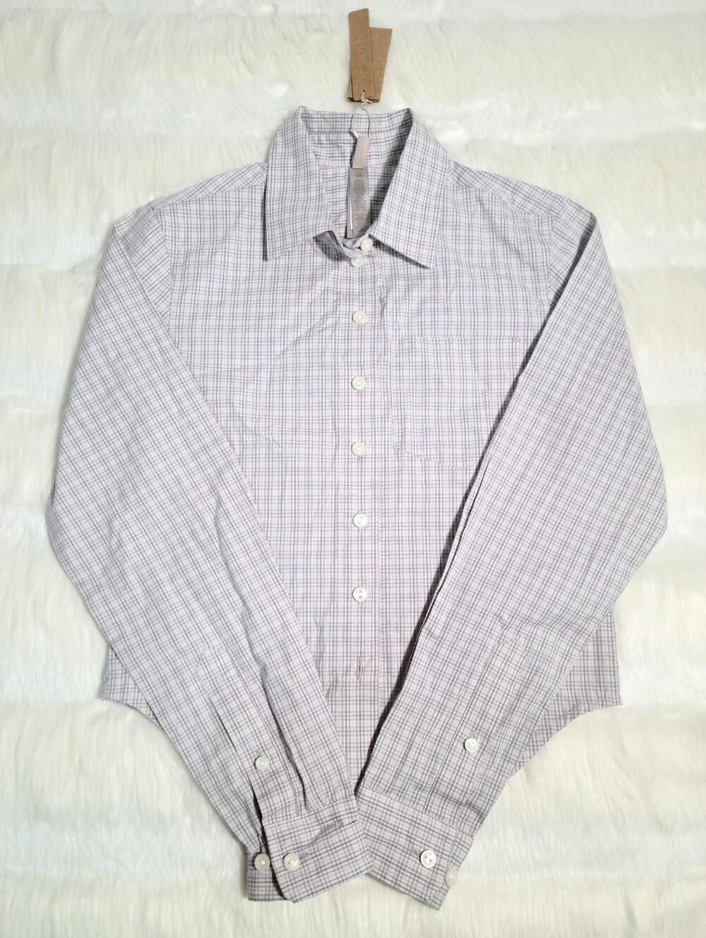 SKIMS Cotton Poplin Sleep Top Silver Check Women XXS NEW